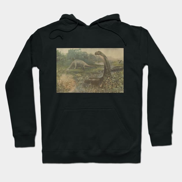 Vintage Dinosaur Paleoart - Brontosaurus and Diplodocus Hoodie by softbluehum